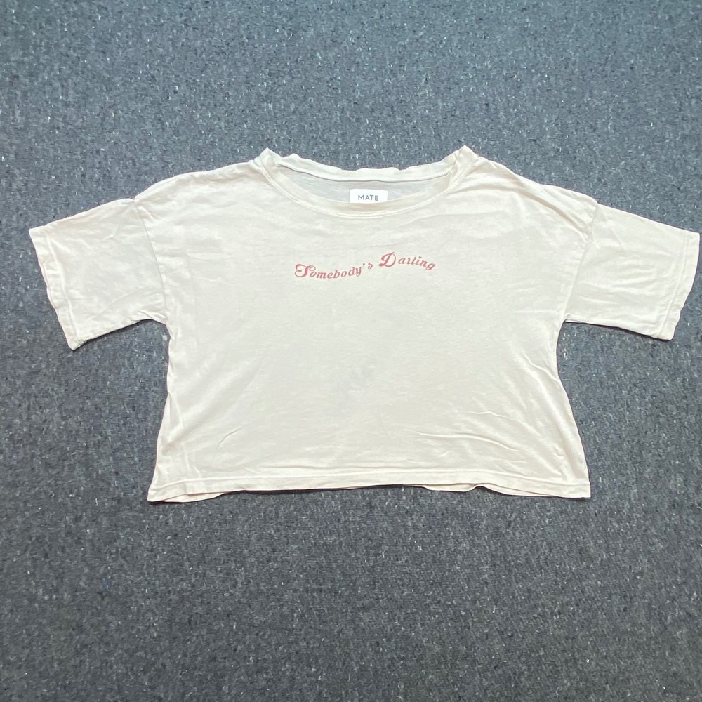 MATE the Label Somebodys Darling TShirt Sz S Womens White Retro Crop Sustainable